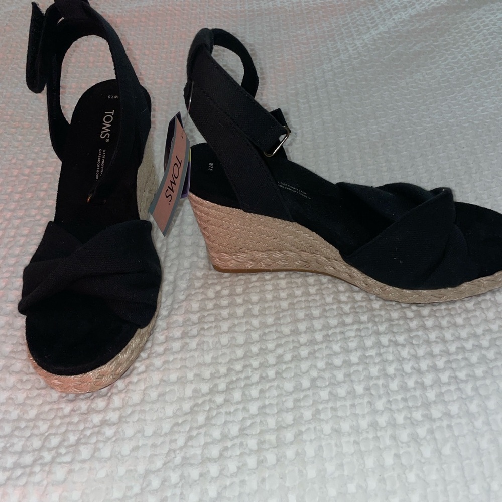 TOMS Black Espadrille Wedges